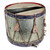 A drum is 13.5 inches high and 17 inches in diameter. The sides are nickel-plated brass engraved with seven broken wreaths. In the center of the wreaths is an eagle with outspread wings and shield; it has lettering above. The lettering reads "POST BAND. / HILTON HEAD S.C." There is a maker's mark reading "D.C. HALL. / MANUFACTURER, / BOSTON, MASS." around a  vent hole on one side. On the top and bottom of the drum, there are wooden bands painted dark blue with gilt decorations keeping the parchment heads taught. The top parchment head is torn down the middle. 