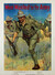 In a colorful poster, a drawing shows soldiers running through a field. They are wearing wide-brimmed hats, green uniforms with backpacks and belts equipped with gear. They hold rifles. At the top of the poster in red, it reads "Men Wanted for the Army." 