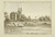 A black and white drawing of a river scene shows a canoe with two people on the river, and trees and grass lining the bank. There is a house in the distance hidden by trees, and a small stone tower closer. Text reads "Site of Jamestown, on James R.Va." 