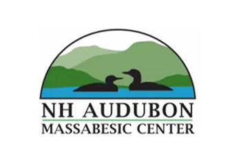 NH Audubon Massabesic Center logo with two ducks on water and mountain scenery.