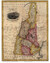 In this historic map of New Hampshire, the seven counties of New Hampshire are different colors and labeled. On the state's borders, "Lower Canada," Massachusetts, Maine and Vermont are labeled. All towns are outlined, and some are labeled. Rivers and bodies of water are noted. The title "Map of the State of New-Hampshire" is in the upper left corner; the words circle a drawing of the sun rising over a water scene. 