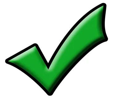 Green check mark with a bold black outline.