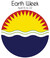 A circular logo is bisected by two green wavy lines. Below the lines is dark blue. Above the lines, a sunburst is yellow with red behind the rays. 