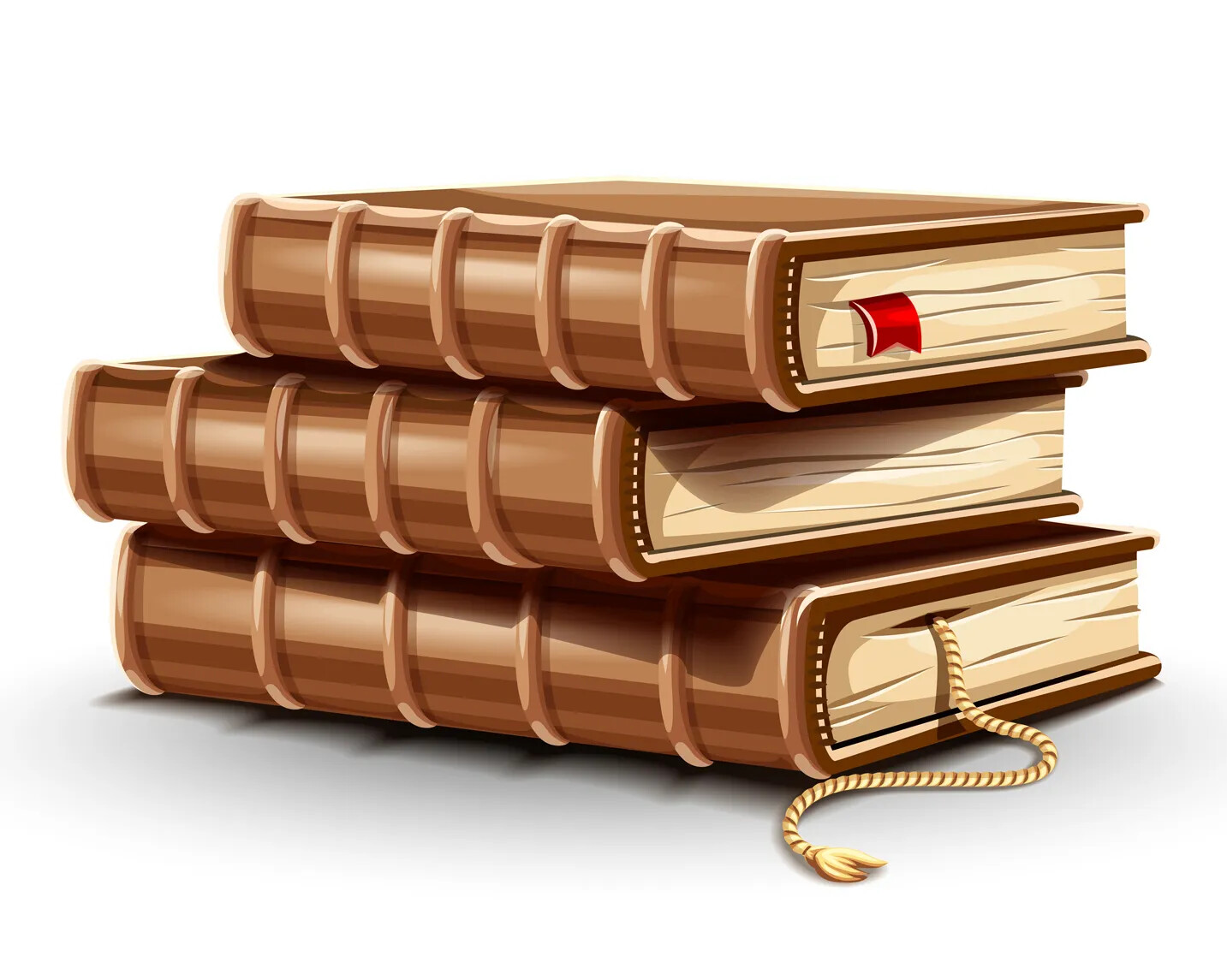 A colored cartoon drawing of a stack of three books, which all lay horizontally.