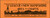 A long horizontal light-orange rectangle shows black printing and a woodcut scene of a village. The printing reads "LEAGUE of NEW HAMPSHIRE/ ARTS and CRAFTS" on the top and "SPONSORED BY THE COMMISSION OF ARTS AND CRAFTS" on the bottom. The scene is between the two lines of words and shows several houses, trees, a church, and mountains in the background. In the upper lefthand corner is a small outline of the state of New Hampshire, bordered by the words "LEAGUE of ARTS and CRAFTS." 
