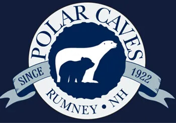 Polar Caves logo with silhouettes of a polar bear and cub, and text “Rumney, NH.”